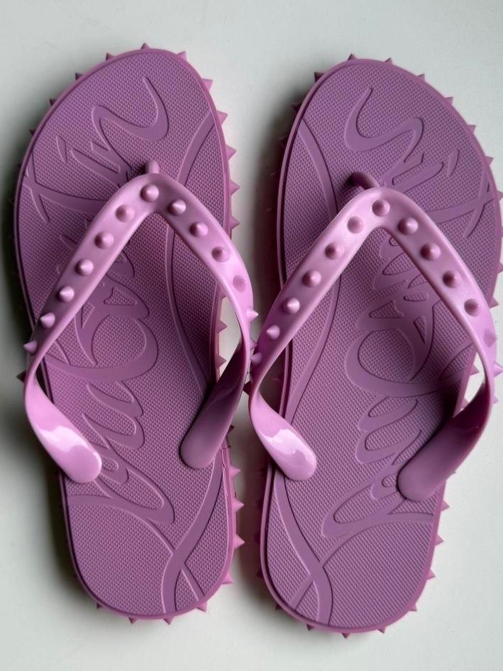 Christian Louboutin Lavender Studded Rubber Flip Flop Sandals